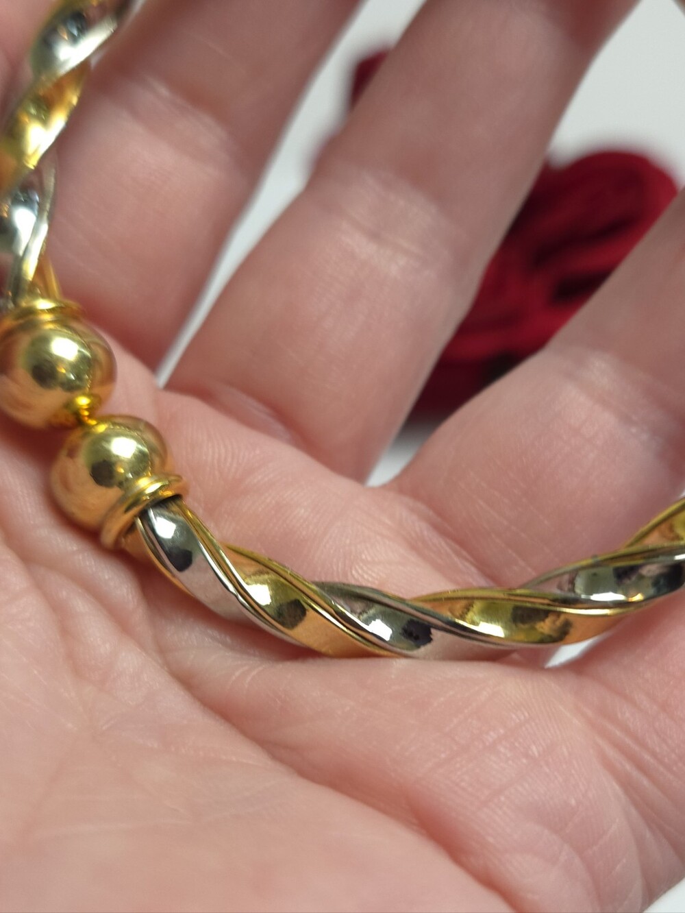 Silver & Gold Tone Twist Rope Style Hinged Bracelet Designer Style - Picture 6 of 10
